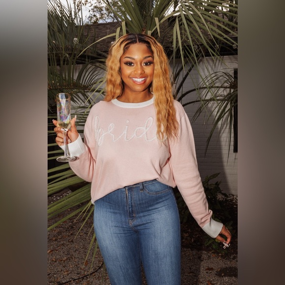 Queen of Sparkles — BRIDE GLITTER SCRIPT LONG SLEEVE SWEATER - Picture 2 of 5